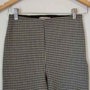 H&M Houndstooth Pants Trousers High Waist Black Brown Cream Stretch Flat Front 2